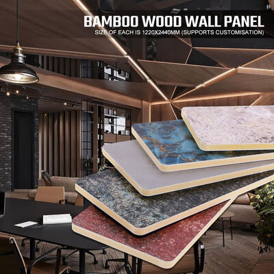 Fireproof PET Marble Wall Panel with Bamboo Charcoal Wood Veneer and E0 Grade Formaldehyde Emission for Customized Commercial Spaces