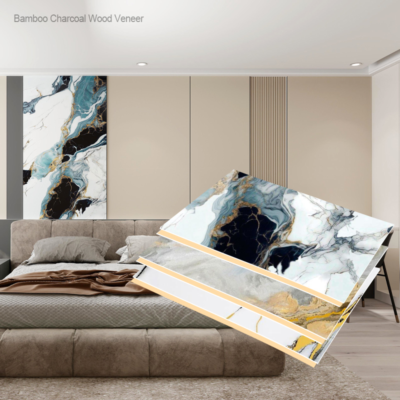 Eco-friendly Bamboo Charcoal Wood Veneer Wall Panels Wall Interior Durable Carbon Crystal Plate for Hotel Commerce