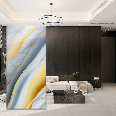 Pannello in legno impiallacciato in marmo in offerta speciale, lucido, dorato, decorativo, rivestimento impermeabile, ecologico, per interni, parete di fondo del soggiorno