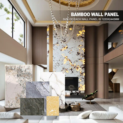 Pannello murale in PVC effetto marmo con impiallacciatura in legno di carbone di bambù in offerta, rivestimento murale WPC per la decorazione di pareti interne